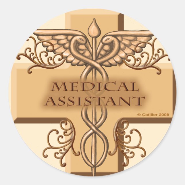 Assistenzärztin Caduceus Runder Aufkleber (Vorderseite)