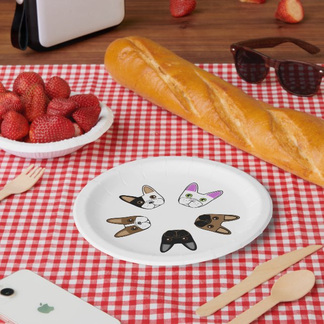 Assorted French Bulldog Face Pappteller (Picknick)