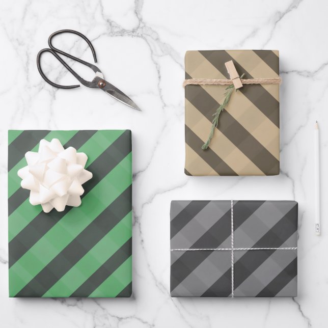 Assorted Plaid Green Brown Gray Geschenkpapier Set (Vorderseite)