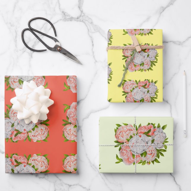Assortierte Peonies auf einem Wrapping Paper-Set Geschenkpapier Set (Vorderseite)