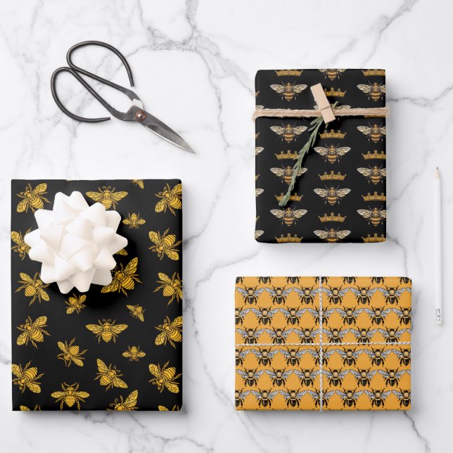 Assortiment d'abeilles Cinq feuilles de papier d'e (Recto)
