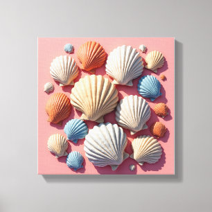 Assortiment de coquillages sur toile rose douce