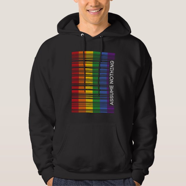 Assume Nothing Gay Pride Flag Rainbow Barcode Prid Hoodie (Vorderseite)