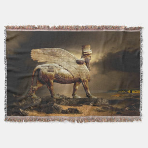 Assyrian Classic Lamassu Cotton Throw Blanket Decke