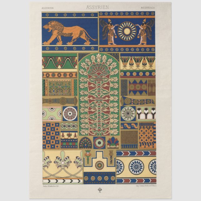 Assyrian Deity Apkallu, Winged Genius, Sun & Lion Seidenpapier (Vorderseite)
