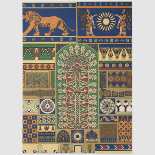 Assyrian Deity Apkallu, Winged Genius, Sun & Lion Seidenpapier (Vorderseite)