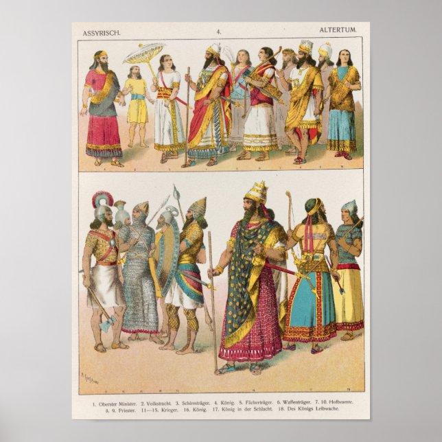 Assyrian Dress, aus 'Trachten der Voelker', 1864 Poster (Vorne)