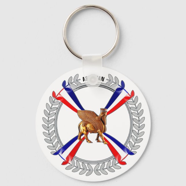 Assyrian Lamassu & Flag Schlüsselanhänger (Vorderseite)
