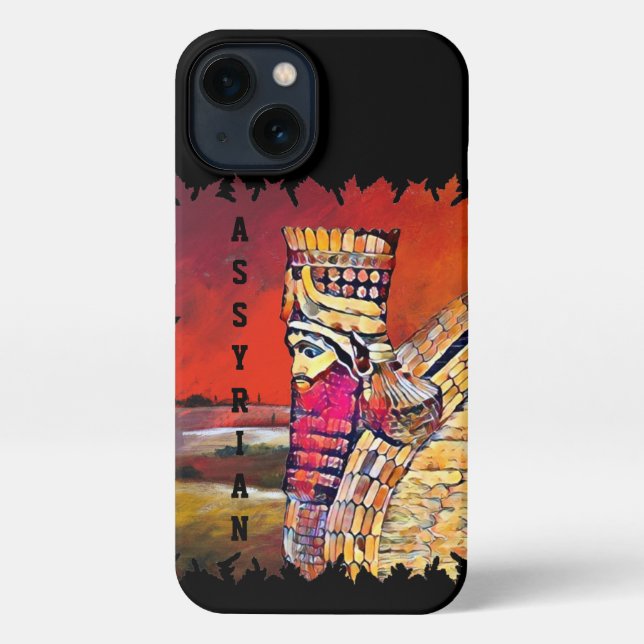 Assyrian Lamassu iPhone 13 Slim Fit Case, Glossy iPhone Hülle (Rückseite)