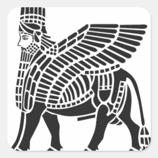 Assyrian Lamassu Quadratischer Aufkleber (Vorderseite)