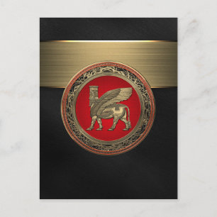 Assyrian Winged Bull - Gold Lamassu Postkarte