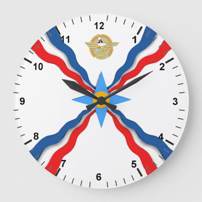 Assyrische Flagge Große Wanduhr (Vorderseite)