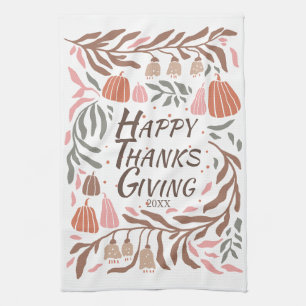 Äste, Blätter und Kürbisse fallen Thanksgiving Geschirrtuch