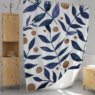 Äste und Beeren mit Aquarellfarben - Indigo und Be Duschvorhang