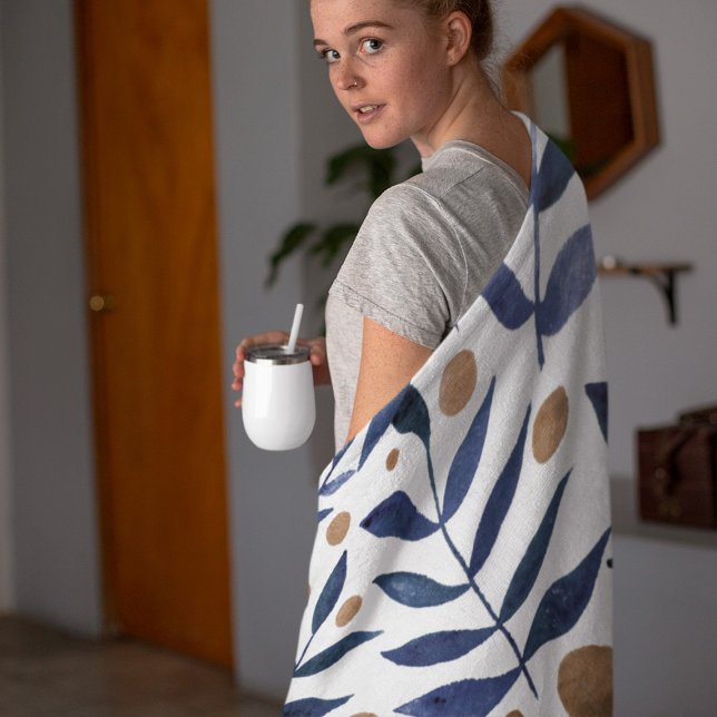 Äste und Beeren mit Aquarellfarben - Indigo und Be Fleecedecke (Von Creator hochgeladen)