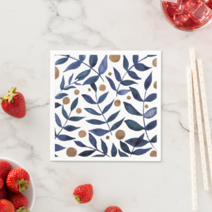 Äste und Beeren mit Aquarellfarben - Indigo und Be Serviette