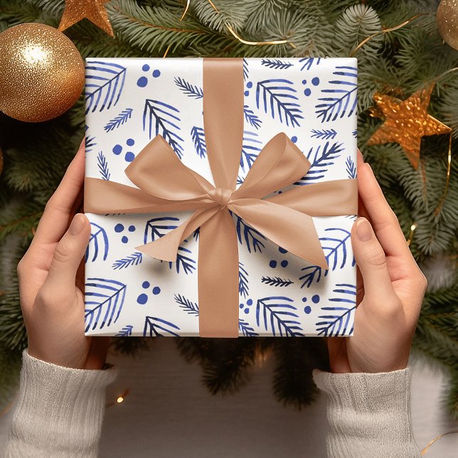 Äste und Beeren von Weihnachtsbaumen - blau Geschenkpapier Set (Von Creator hochgeladen)