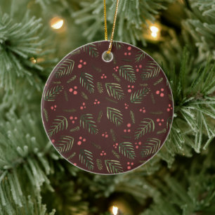 Äste und Beeren von Weihnachtsbaumen - braun und g Keramik Ornament