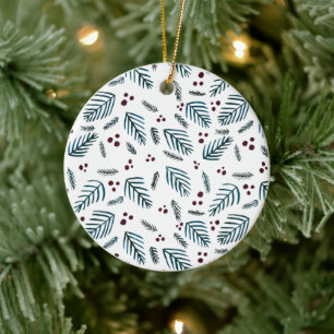 Äste und Beeren von Weihnachtsbaumen - dunkel aqua Keramik Ornament