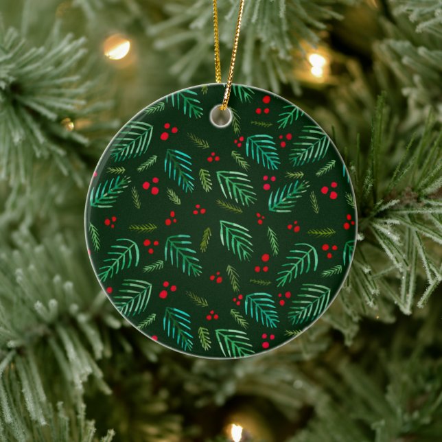 Äste und Beeren von Weihnachtsbaumen - dunkel Keramik Ornament (Baum)