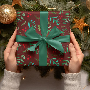 Äste und Beeren von Weihnachtsbaumen - rot und grü Geschenkpapier Set