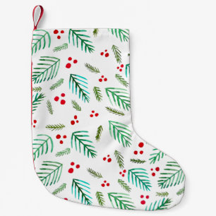 Äste und Beeren von Weihnachtsbaumen - rot und grü Kleiner Weihnachtsstrumpf