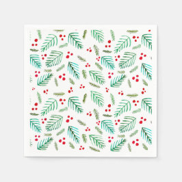 Äste und Beeren von Weihnachtsbaumen - rot und grü Serviette