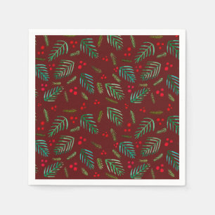 Äste und Beeren von Weihnachtsbaumen - rot und grü Serviette