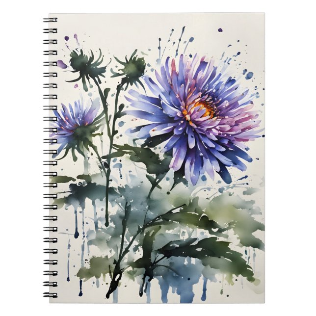 Aster - Aquarellblumen Notizblock (Vorderseite)