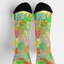 ASTER & CONE BLUME & TROPISCHE BLÄTTER WASSERFARBE SOCKEN