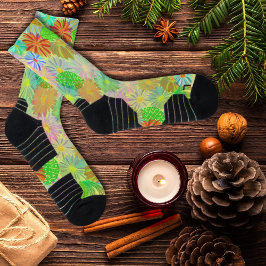 ASTER & CONE BLUME & TROPISCHE BLÄTTER WASSERFARBE SOCKEN