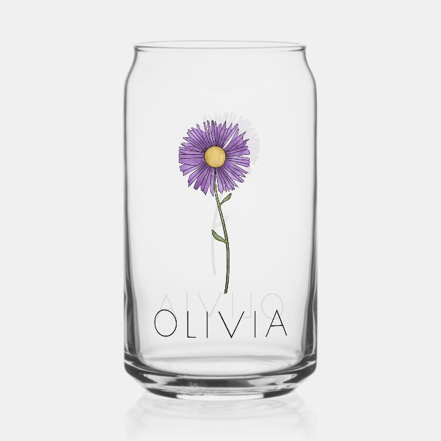 ASTER September Birth Blume Individuelle Name Dosenglas (Vorderseite)