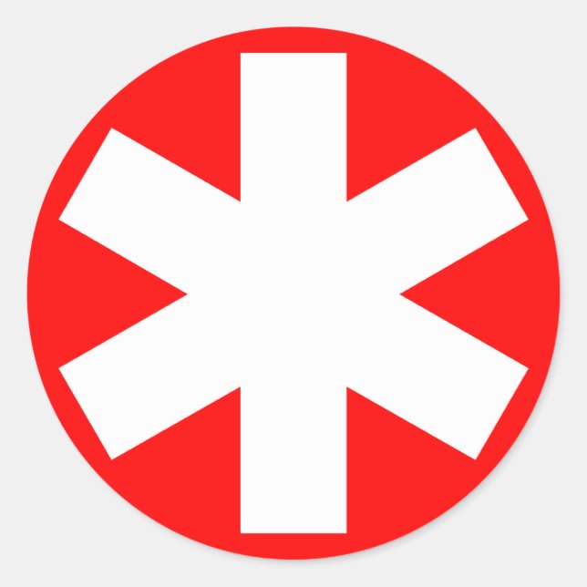 Asterisk - weiß auf rot runder aufkleber (Vorderseite)