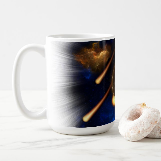 Asteroid Apokalypse Fraktal Art Spacescape Kaffeetasse (Mit Donut)