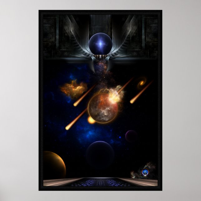 Asteroid Apokalypse Fraktal Art Spacescape Poster (Vorne)