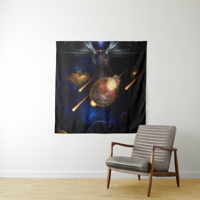 Asteroid Apokalypse Fraktal Art Spacescape Wandteppich (Beispiel)