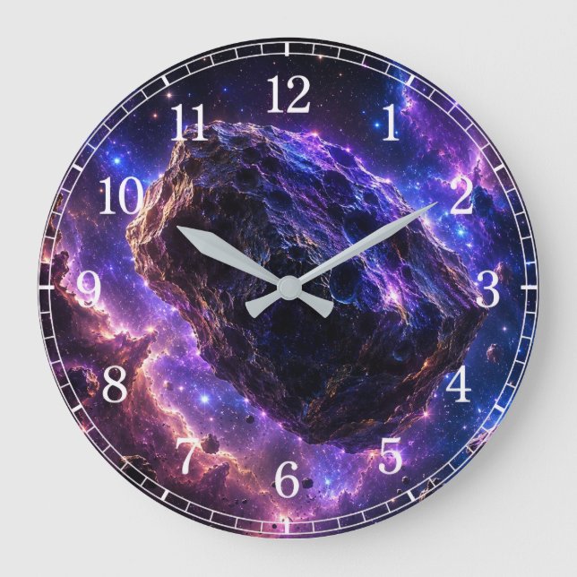 Asteroid Wall Clock — Space-Inspired Design Große Wanduhr (Vorderseite)