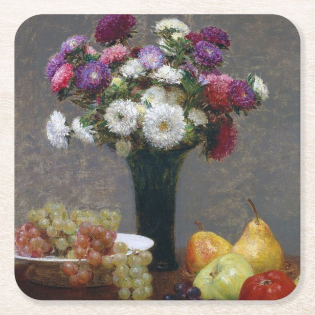 Asters and Fruit, Henri Fantin-Latour Rechteckiger Pappuntersetzer (Vorderseite)