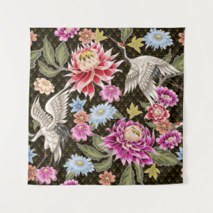 Asters Cranes: Nahtlos im japanischen Stil gestric Wandteppich