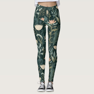 Ästhetik Dark Sage & Pfirsich Blumen Illustrative Leggings