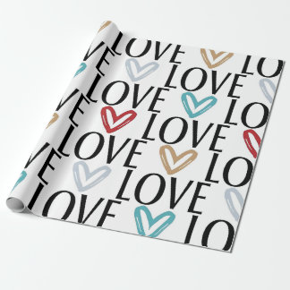 Ästhetik-Liebe-Typografie-Doodle-Herzen-Geschenk Geschenkpapier