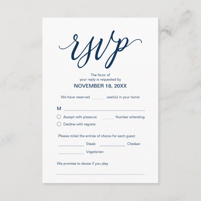 Ästhetik, Navy Blue, Hochzeitessen UAWG, Respekt Begleitkarte (Vorderseite)