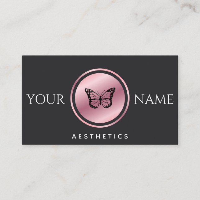 Ästhetik: Rose Gold Butterfly Black Visitenkarte (Vorderseite)