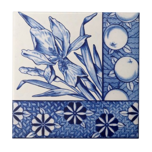 Ästhetisch Blau Weiße Botanische Antiquitätenrepro Fliese (Vorderseite)