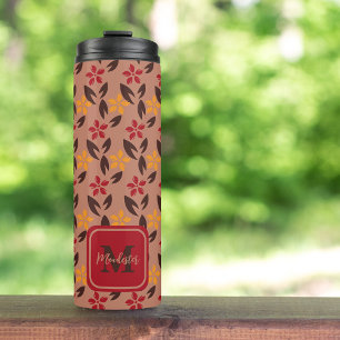 Ästhetisch-braune Burgundy-Monogram-Muster Thermosbecher