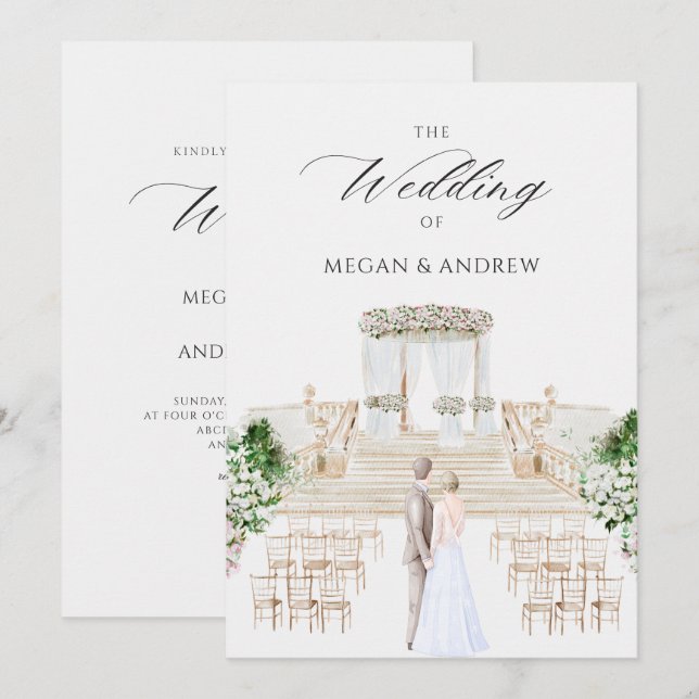 Ästhetisch elegante Hochzeitswasserfarbe Einladung (Vorne/Hinten)