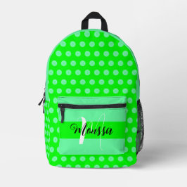 Ästhetisch grüne Farbe - Neon Anfangsname Monogram Bedruckter Rucksack