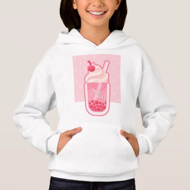 Ästhetisch Pink Milk Tea Hoodie 02 (Vorderseite)