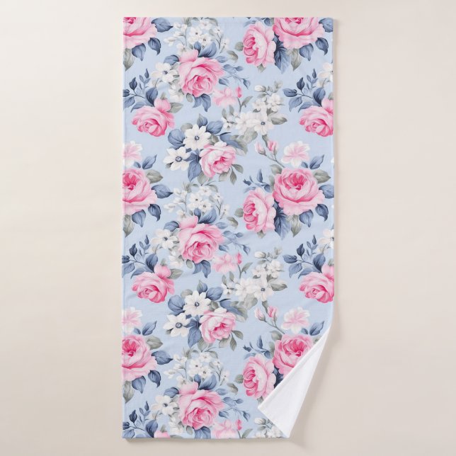 Ästhetisch rosa Rosenmuster, Blume Badhandtuch Set (Badehandtuch)