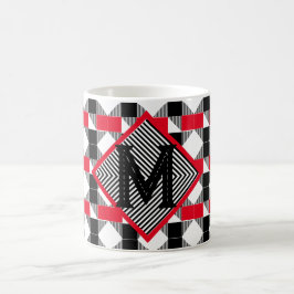 Ästhetisch rot und schwarz geometrisch Monogramm Kaffeetasse